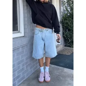 Girlary Fashion Harajuku Vintage High Waist 2000S Blue Denim Shorts Women's Casual Loose Fit Y2K Punk Streetwear Style Baggy Shorts