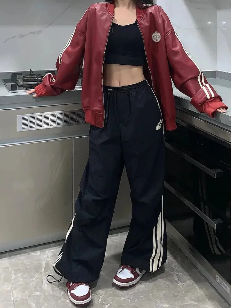 Girlary Harajuku Y2k Women Parachute Pants Baggy Black Sports Joggers Female Streetwear Wide Leg Trousers Vintage Casual Pants