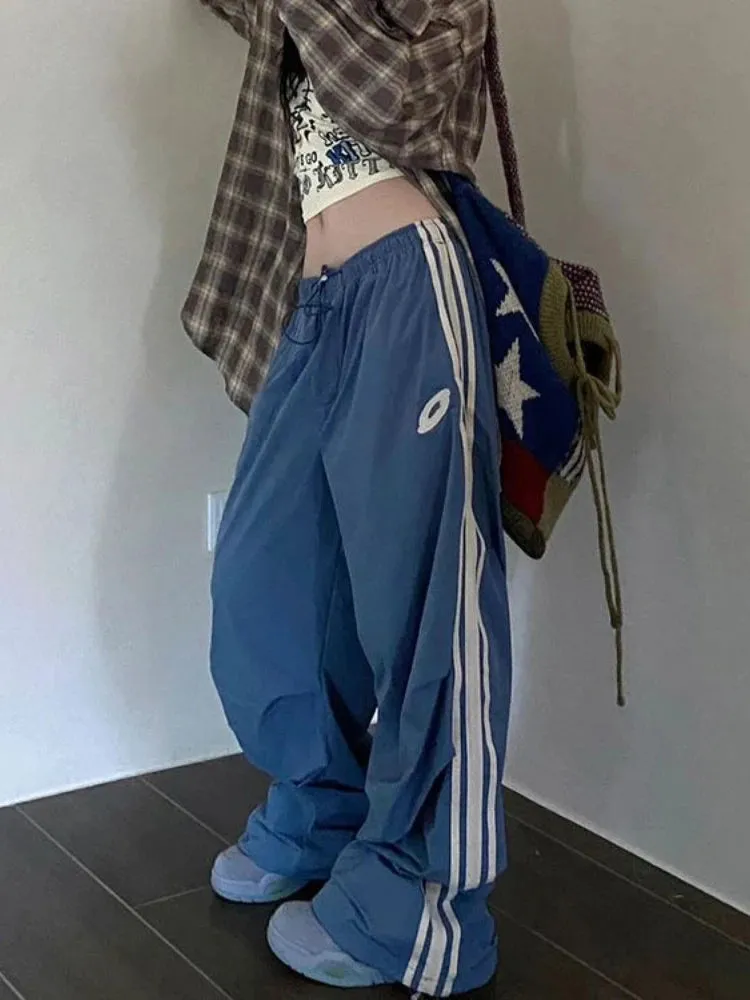 Girlary Harajuku Y2k Women Parachute Pants Baggy Black Sports Joggers Female Streetwear Wide Leg Trousers Vintage Casual Pants