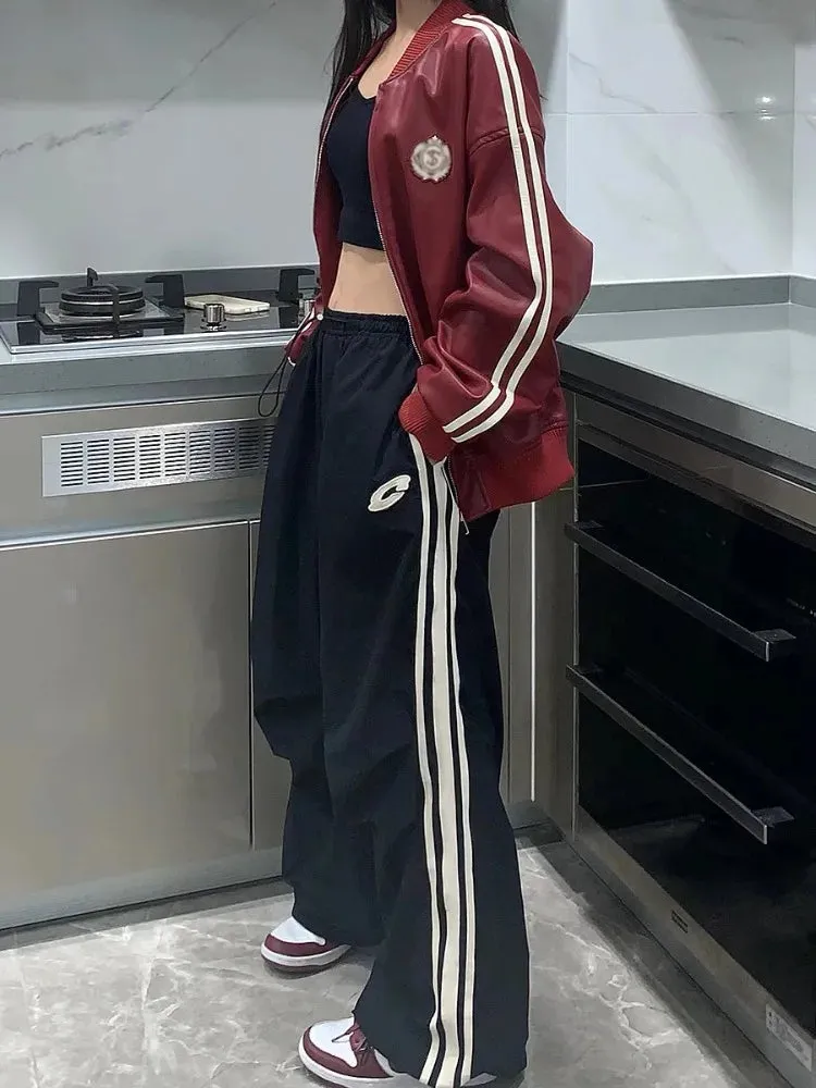 Girlary Harajuku Y2k Women Parachute Pants Baggy Black Sports Joggers Female Streetwear Wide Leg Trousers Vintage Casual Pants