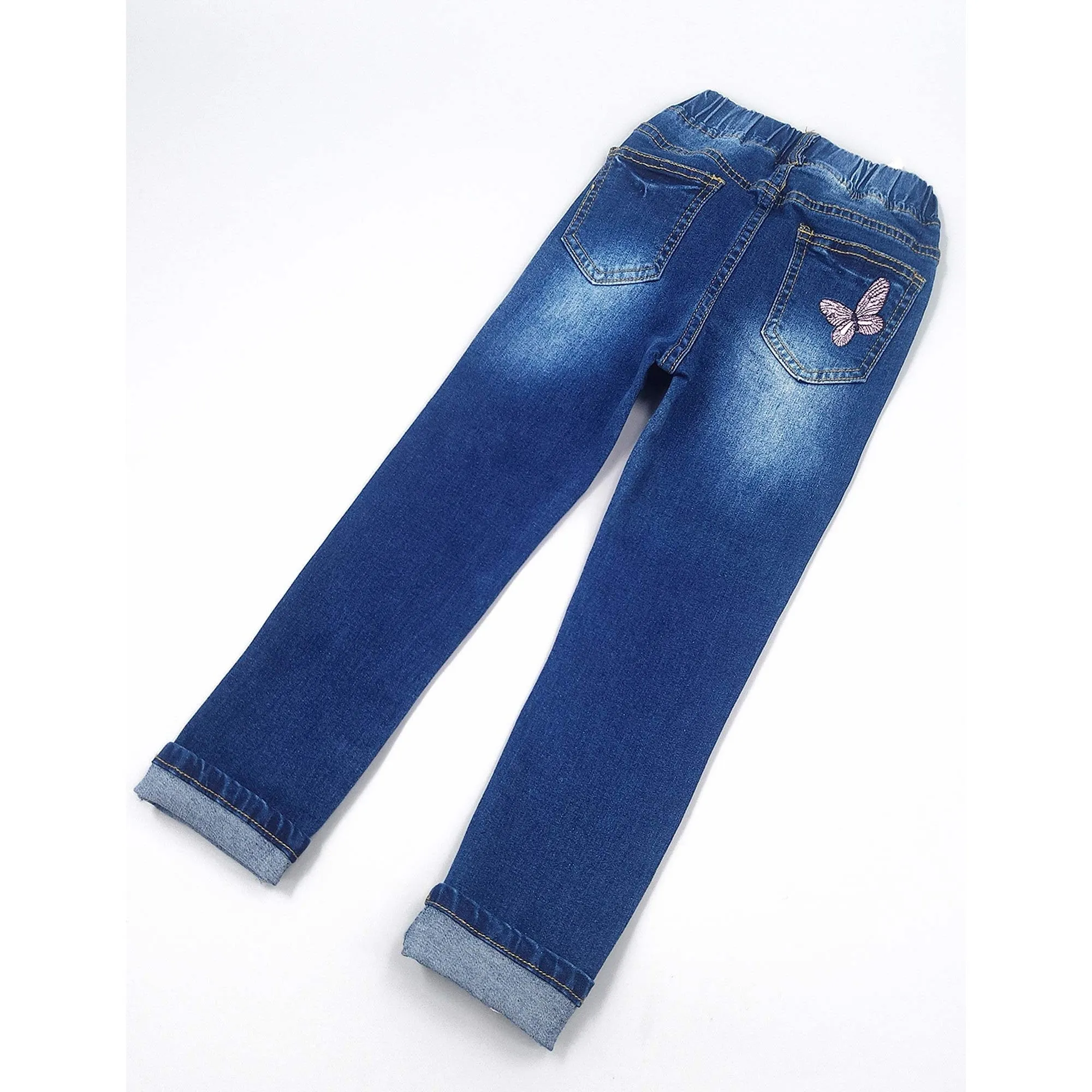 Girls Butterfly Grass Embroidered Slim Jeans Floral Pants