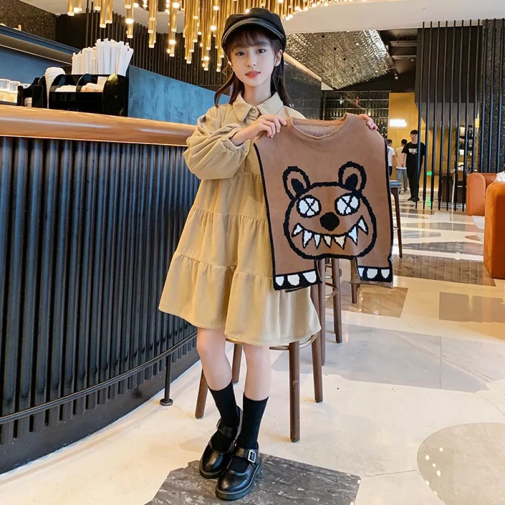 Girls Spring Autumn T-shirt Dress With Vest Girls Dress Wholesale