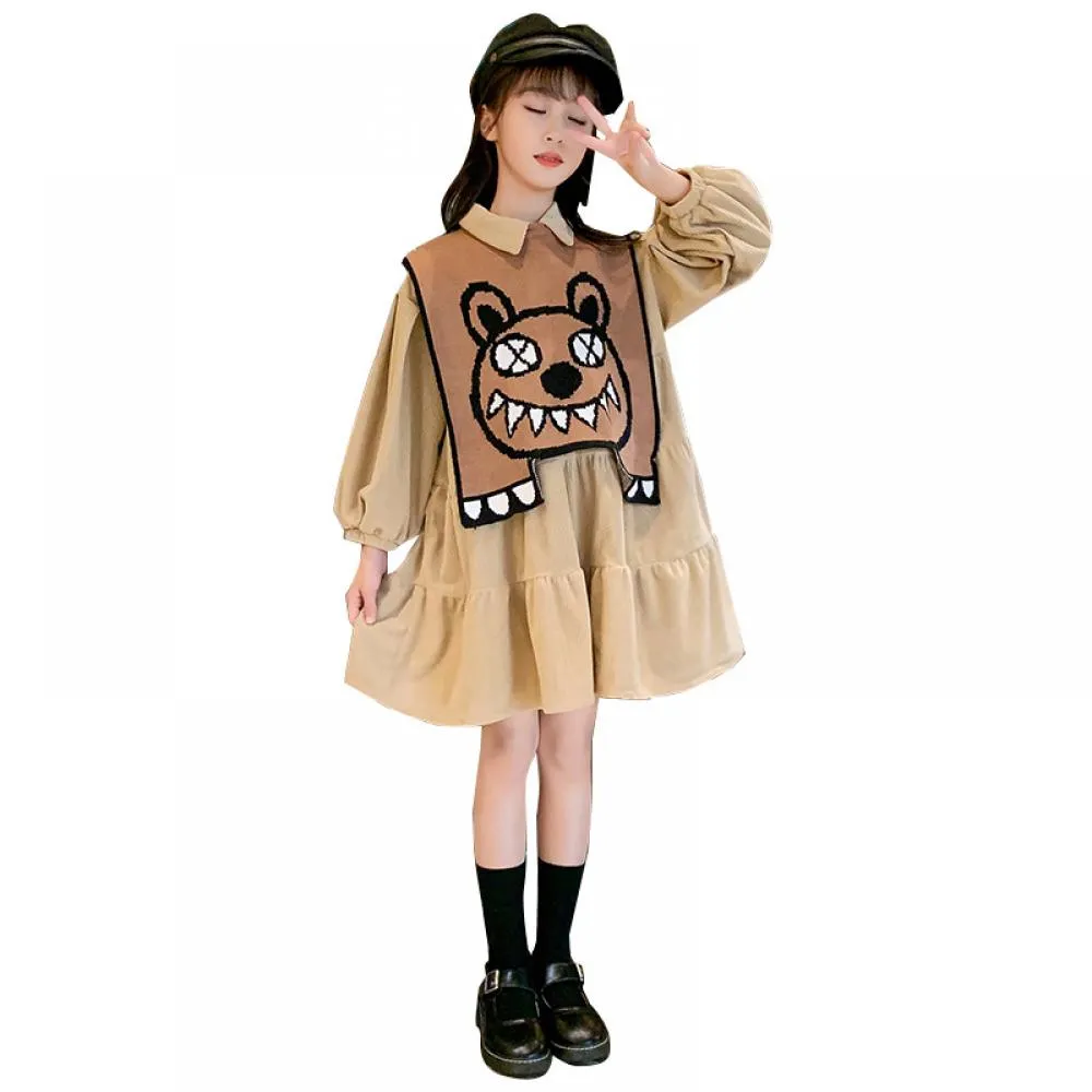 Girls Spring Autumn T-shirt Dress With Vest Girls Dress Wholesale