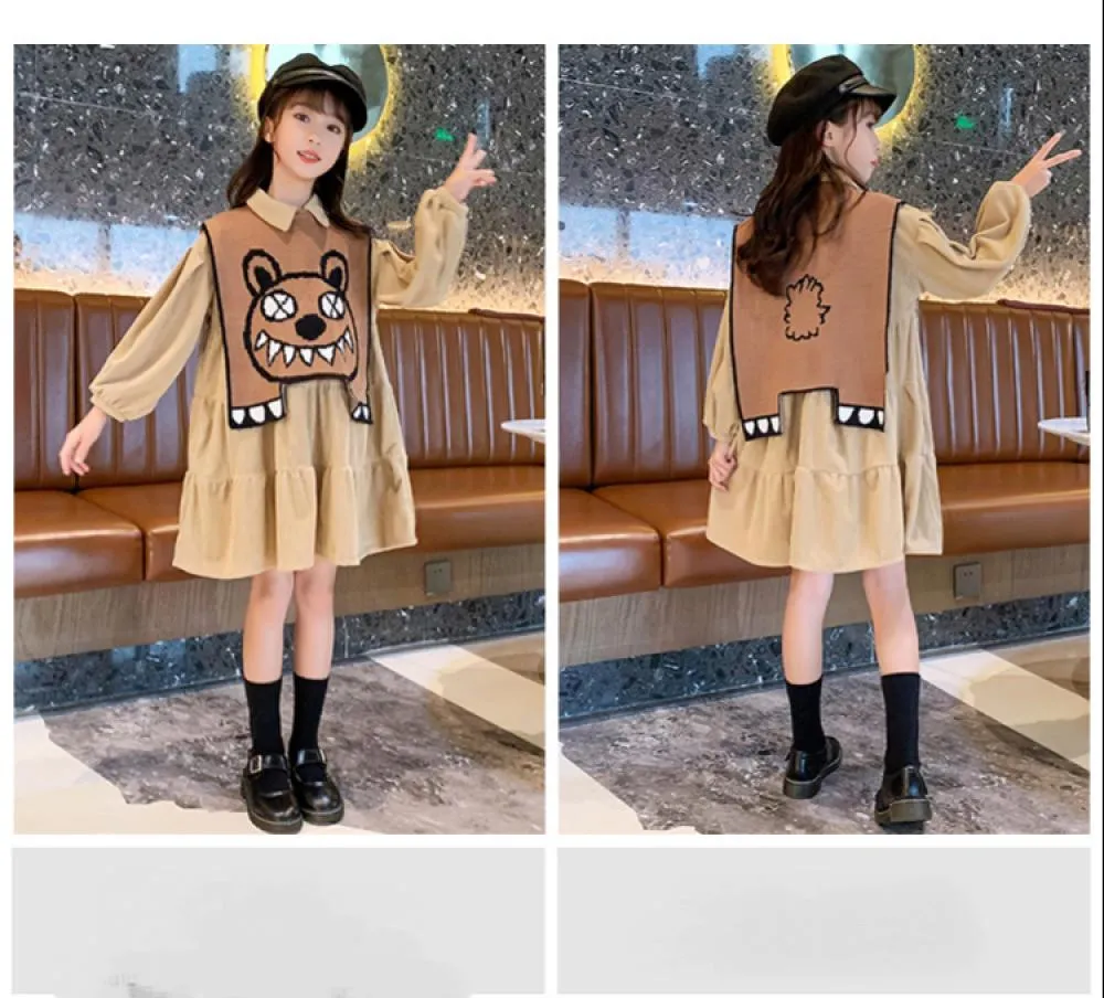 Girls Spring Autumn T-shirt Dress With Vest Girls Dress Wholesale