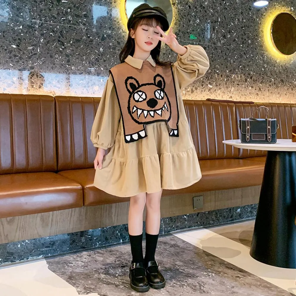 Girls Spring Autumn T-shirt Dress With Vest Girls Dress Wholesale