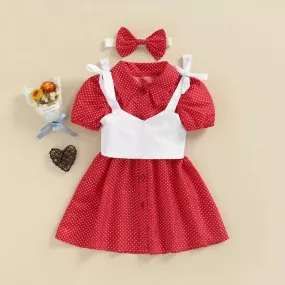 Girls Summer Polka-dot Dress   Headband   Halter Vest Set Wholesale Girl Boutique Clothing