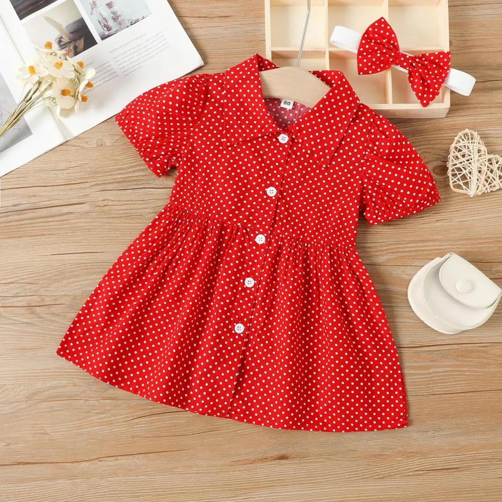 Girls Summer Polka-dot Dress   Headband   Halter Vest Set Wholesale Girl Boutique Clothing