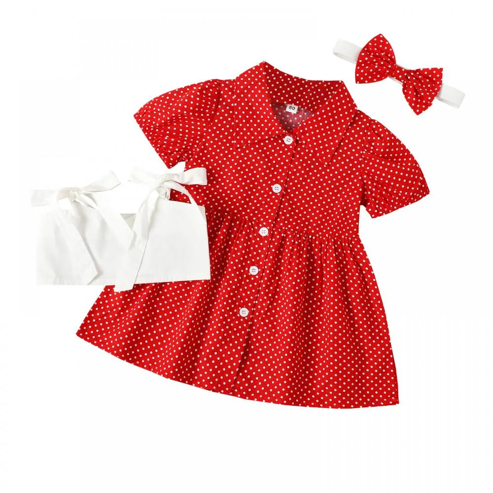 Girls Summer Polka-dot Dress   Headband   Halter Vest Set Wholesale Girl Boutique Clothing