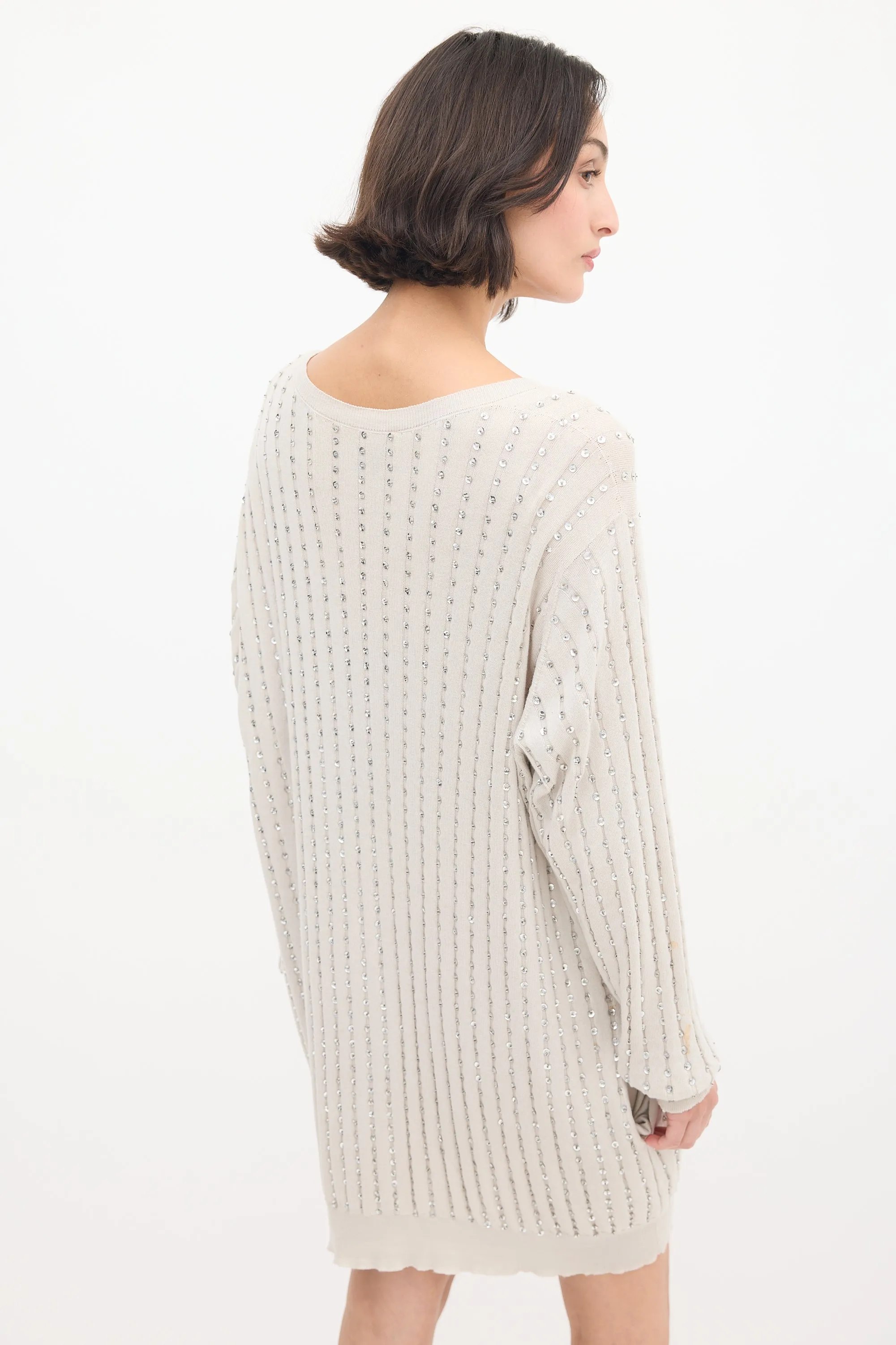 Grey Cotton Embellished Sweater Dress