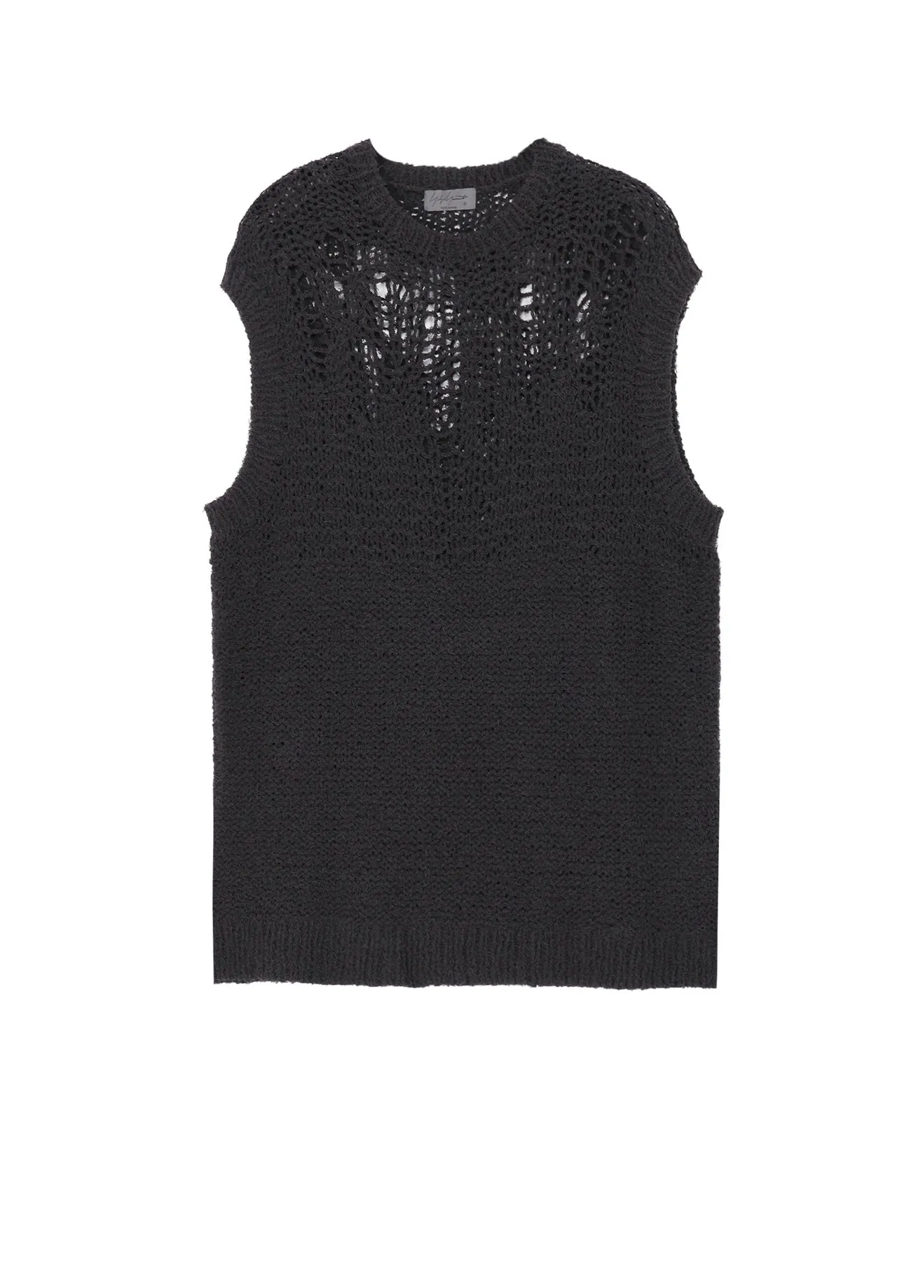 HAND KNITTED DAMAGE PROCESSED GARTER ROUND NECK VEST