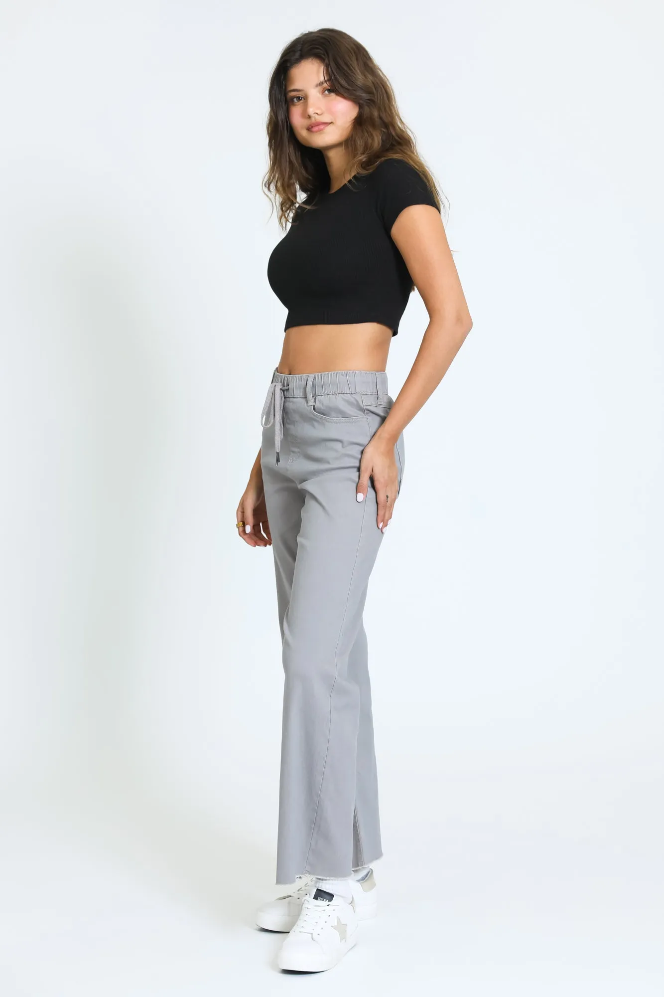 HIGH RISE WIDE LEG PANT - MINK ENZYME