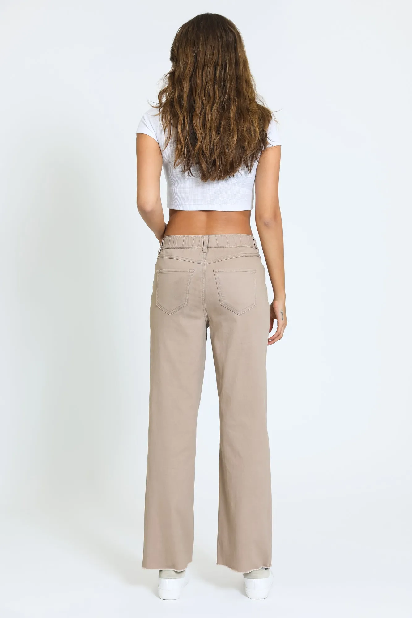 HIGH RISE WIDE LEG PANT - TAUPE BROWN