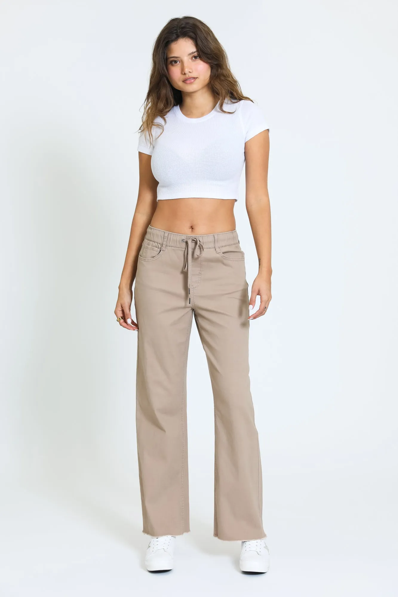 HIGH RISE WIDE LEG PANT - TAUPE BROWN