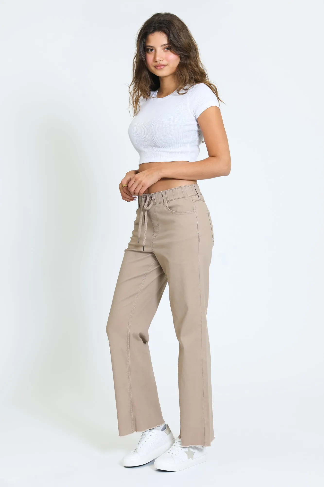 HIGH RISE WIDE LEG PANT - TAUPE BROWN