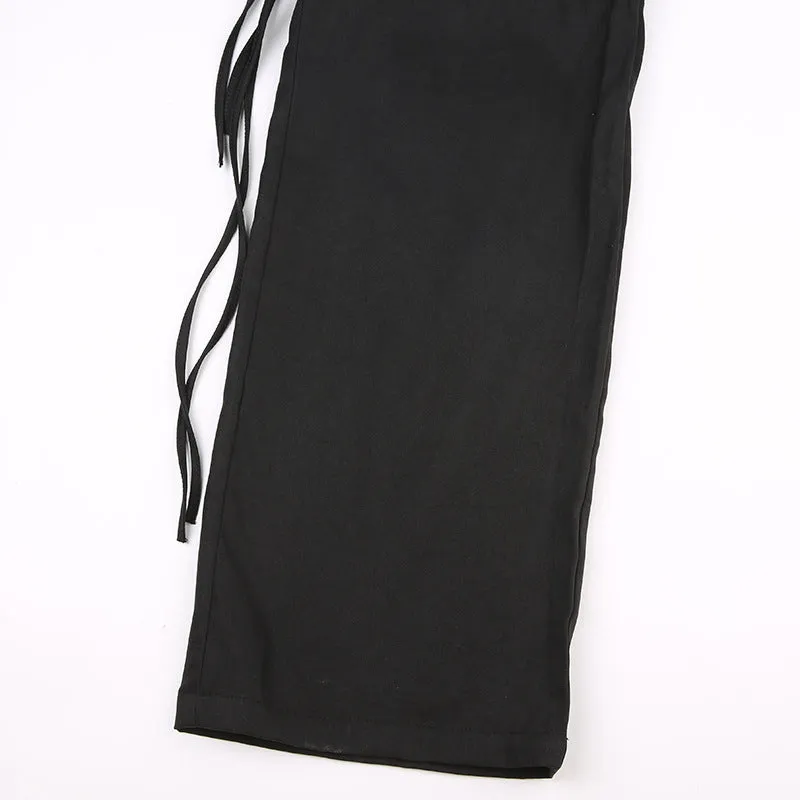 High-Waisted Cargo Pants with Drawstring Details