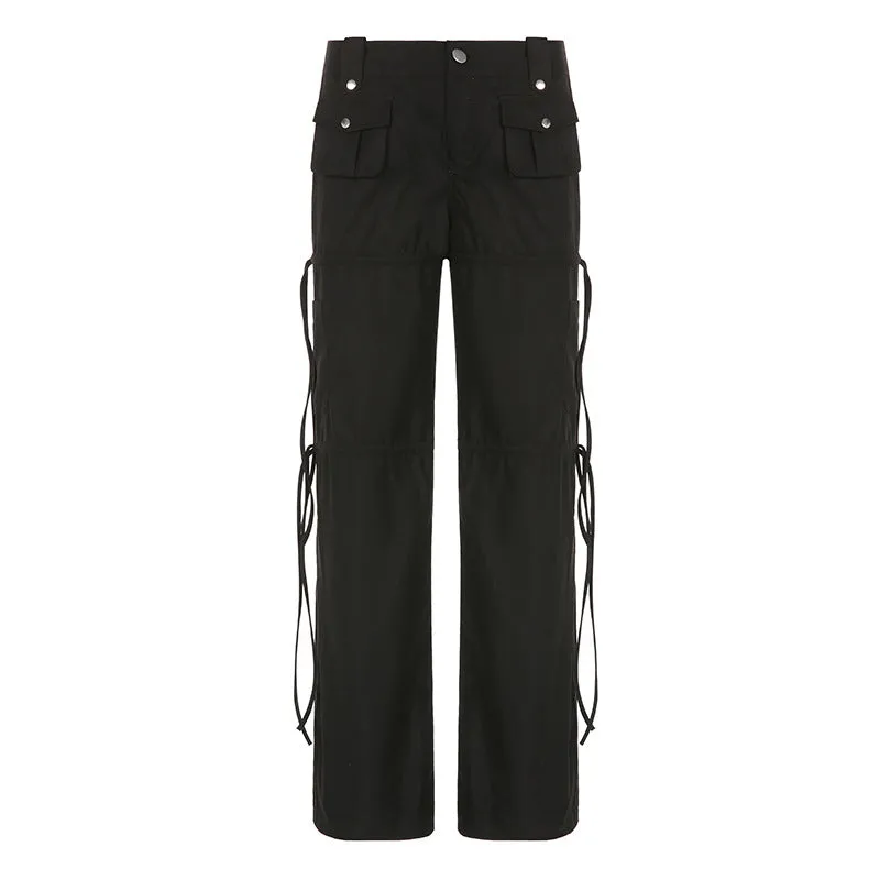 High-Waisted Cargo Pants with Drawstring Details