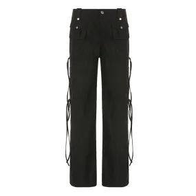 High-Waisted Cargo Pants with Drawstring Details