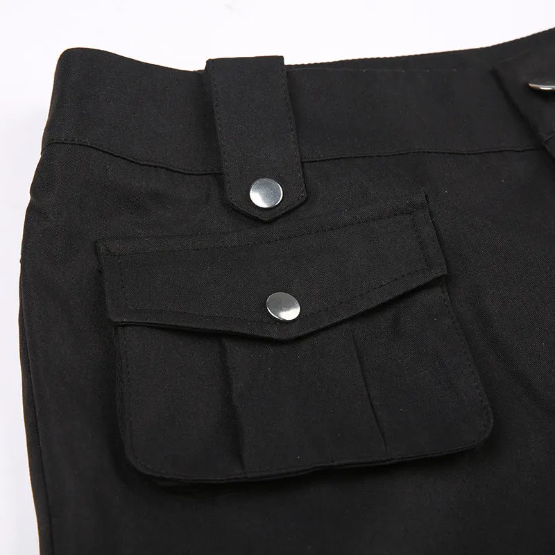 High-Waisted Cargo Pants with Drawstring Details