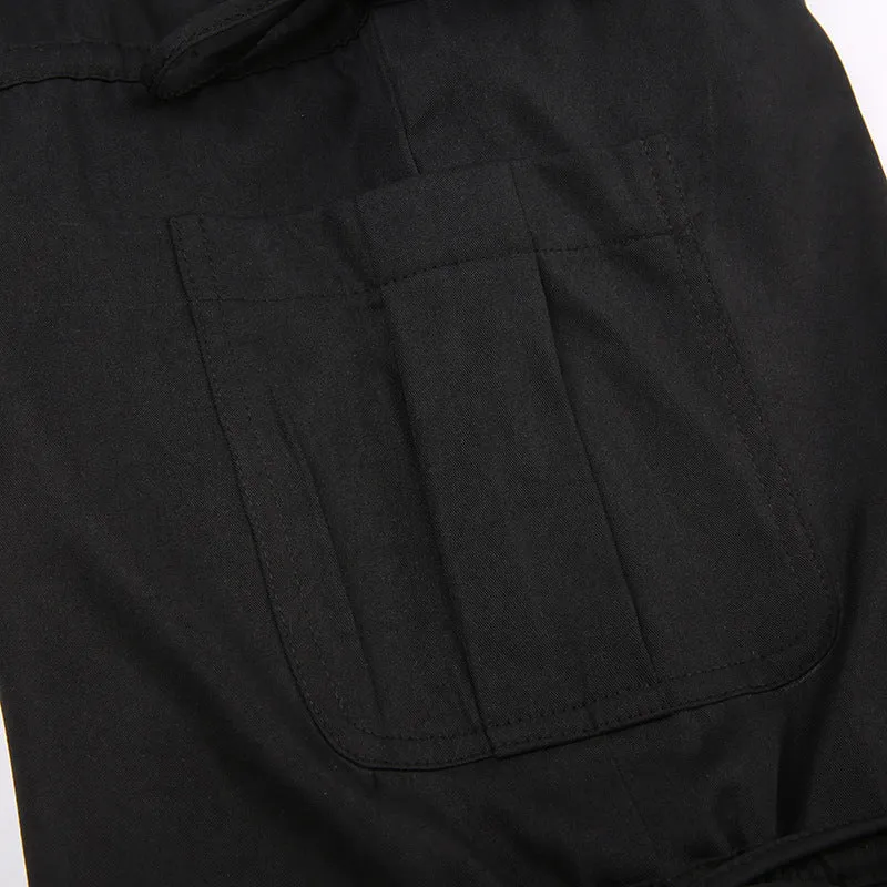 High-Waisted Cargo Pants with Drawstring Details