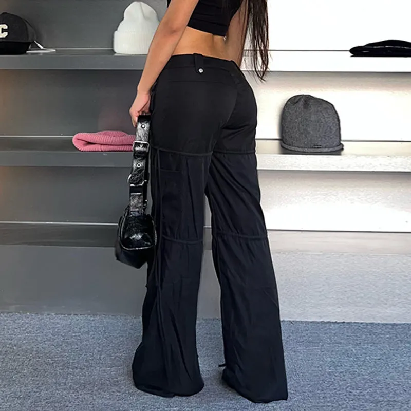 High-Waisted Cargo Pants with Drawstring Details