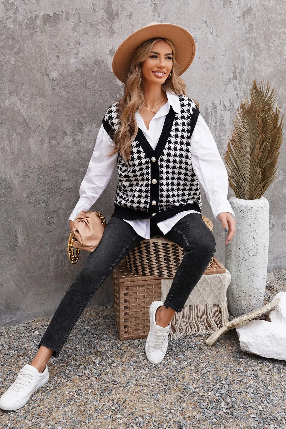 Houndstooth Vest Cardigan