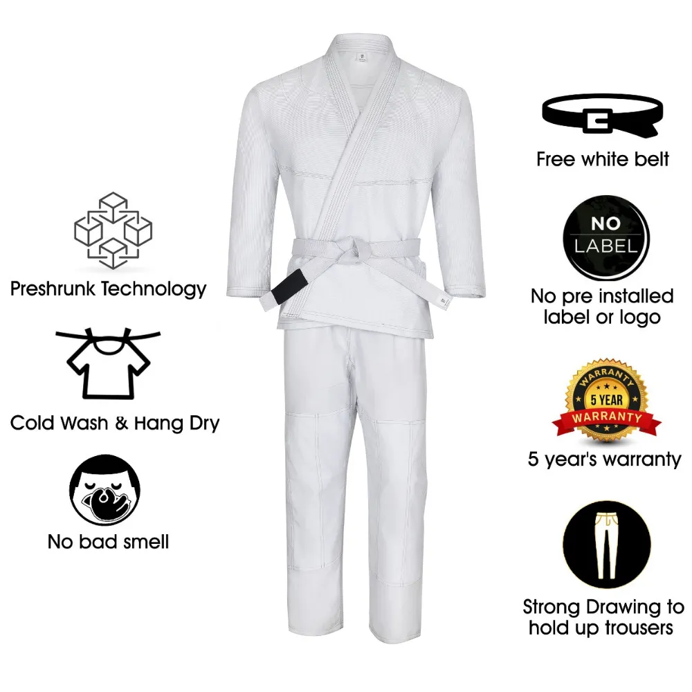 Kids Brazilian Jiu Jitsu Gi for Kimonos LightWeight, Preshrunk with Free White Belt
