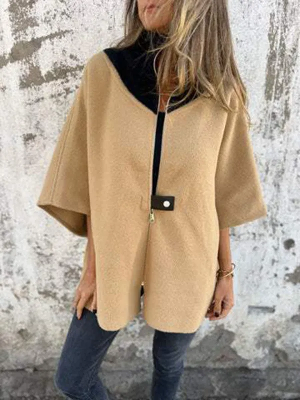 Kimono Sleeve Fleece Cape Zip-Up Jacket