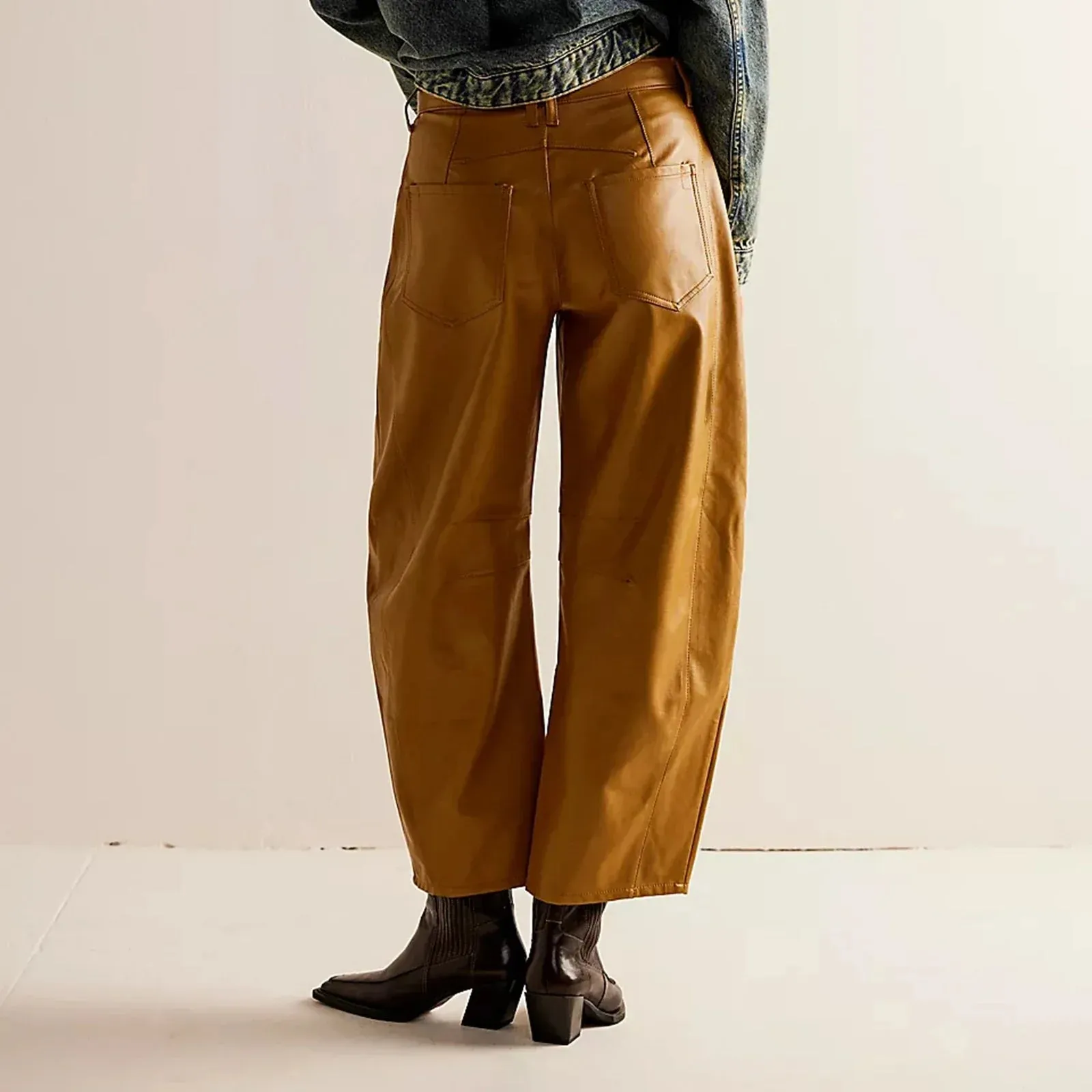 Leather Solid Casual Wide High Street Clothes Streetwear Loose Pants