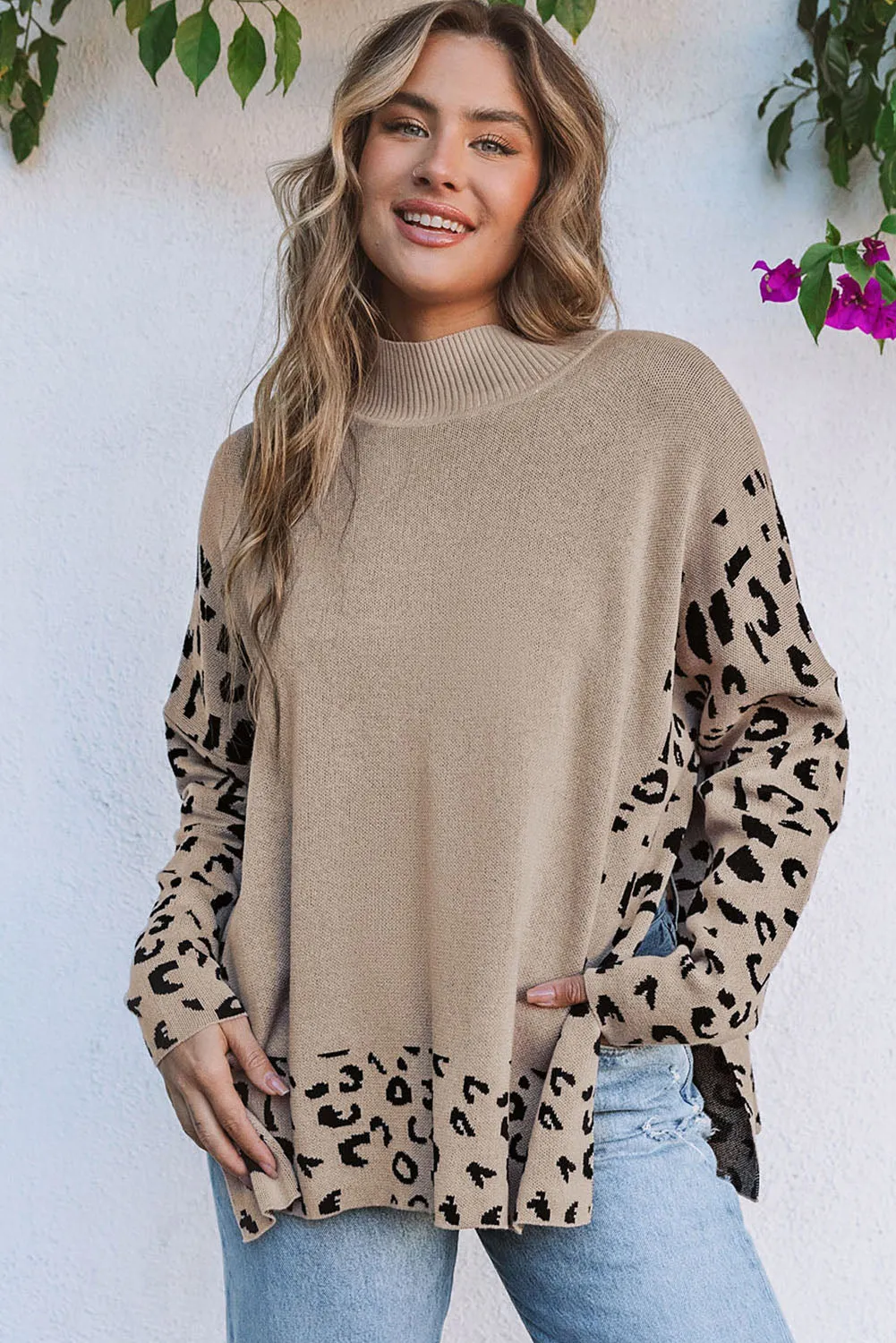 Leopard Poncho Style Sweater - Beige