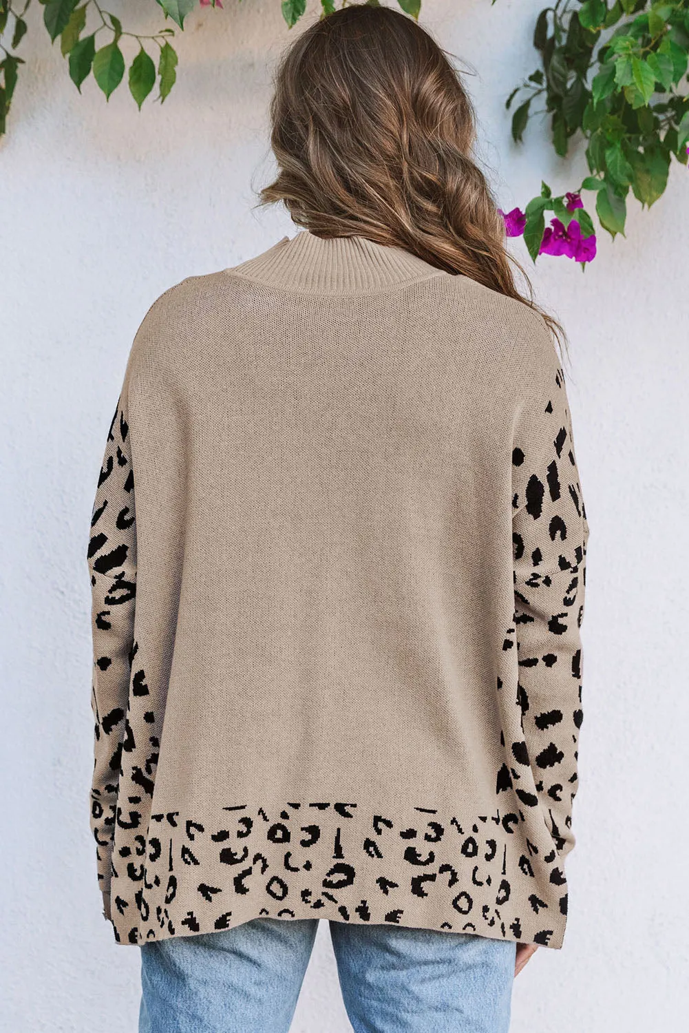 Leopard Poncho Style Sweater - Beige