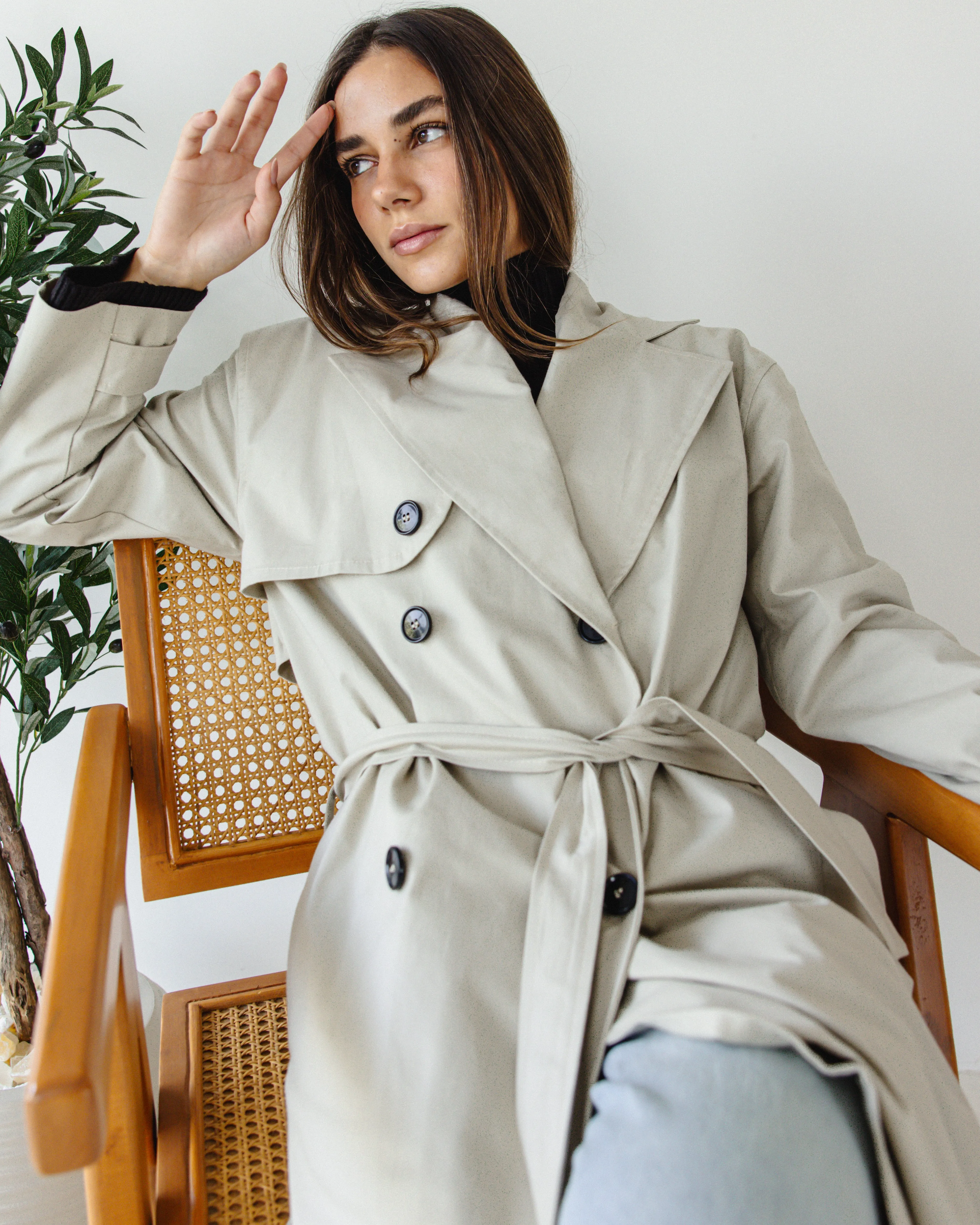 LONG TRENCH COAT WITH BELT BEIGE