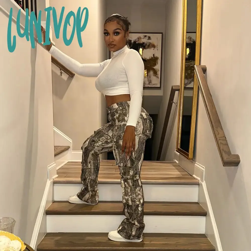 Lunivop 90s streetwear New Street Hipster Stitching Camouflage Printed High Waist Contrast Color Casual Pants