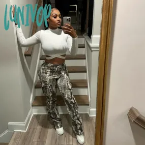 Lunivop 90s streetwear New Street Hipster Stitching Camouflage Printed High Waist Contrast Color Casual Pants