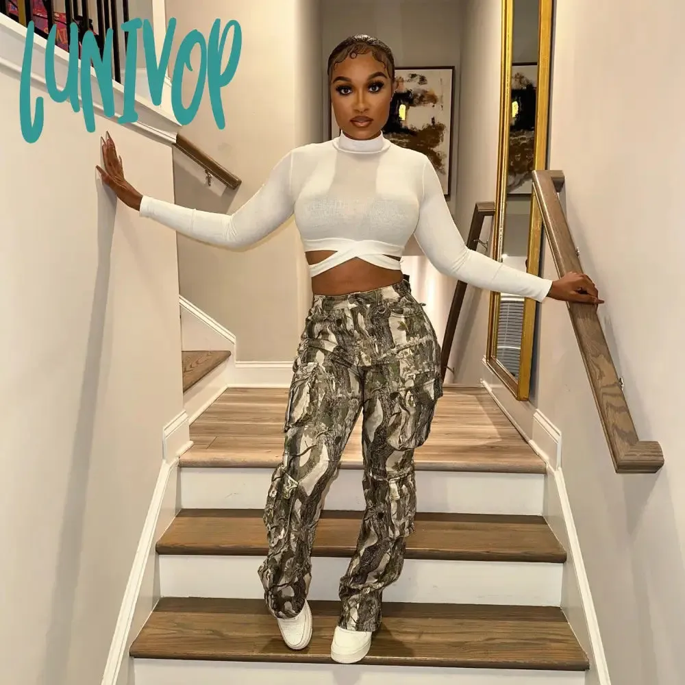 Lunivop 90s streetwear New Street Hipster Stitching Camouflage Printed High Waist Contrast Color Casual Pants