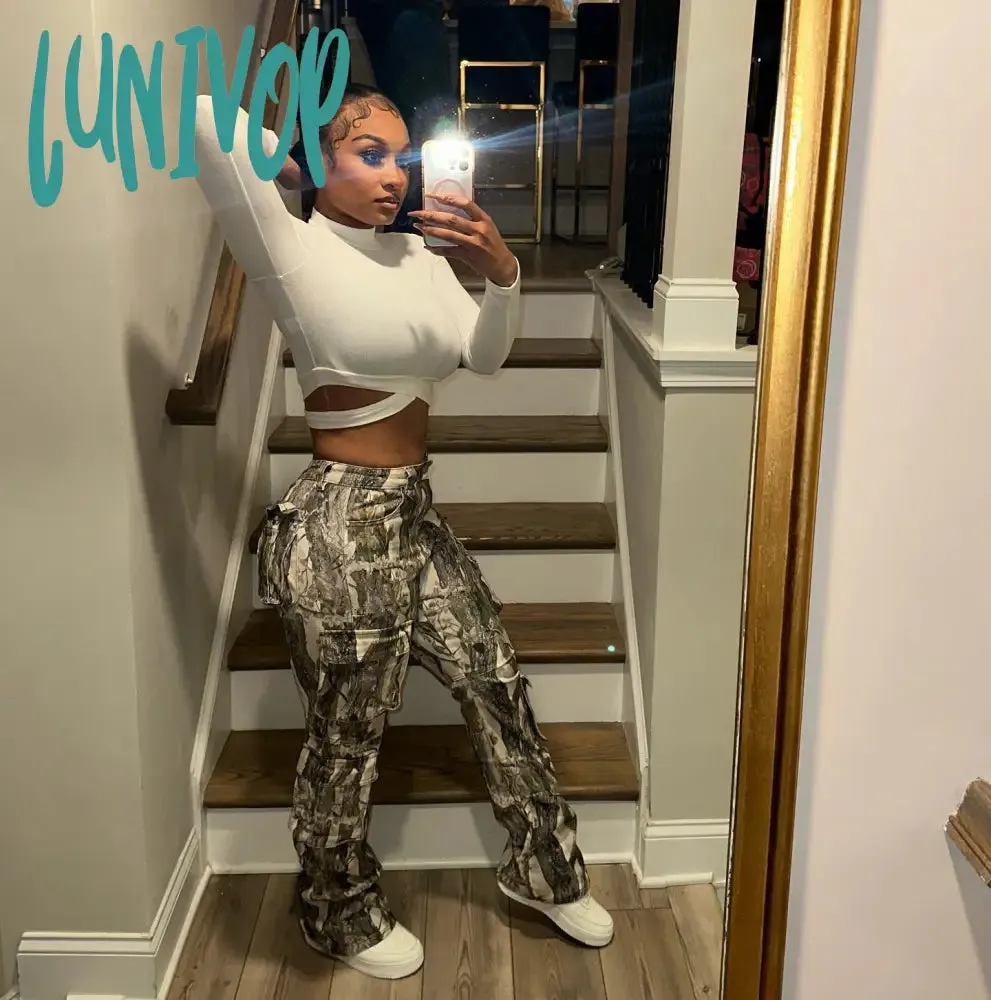 Lunivop 90s streetwear New Street Hipster Stitching Camouflage Printed High Waist Contrast Color Casual Pants