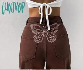 Lunivop 90s streetwear Women's High Waist Printed Jeans