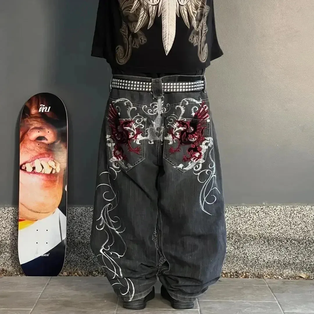 LVSANW 2024 New American Vintage hip-hop washing fashion striped graffiti jeans women's Y2K Harajuku punk Gothic wide pants Streetwear