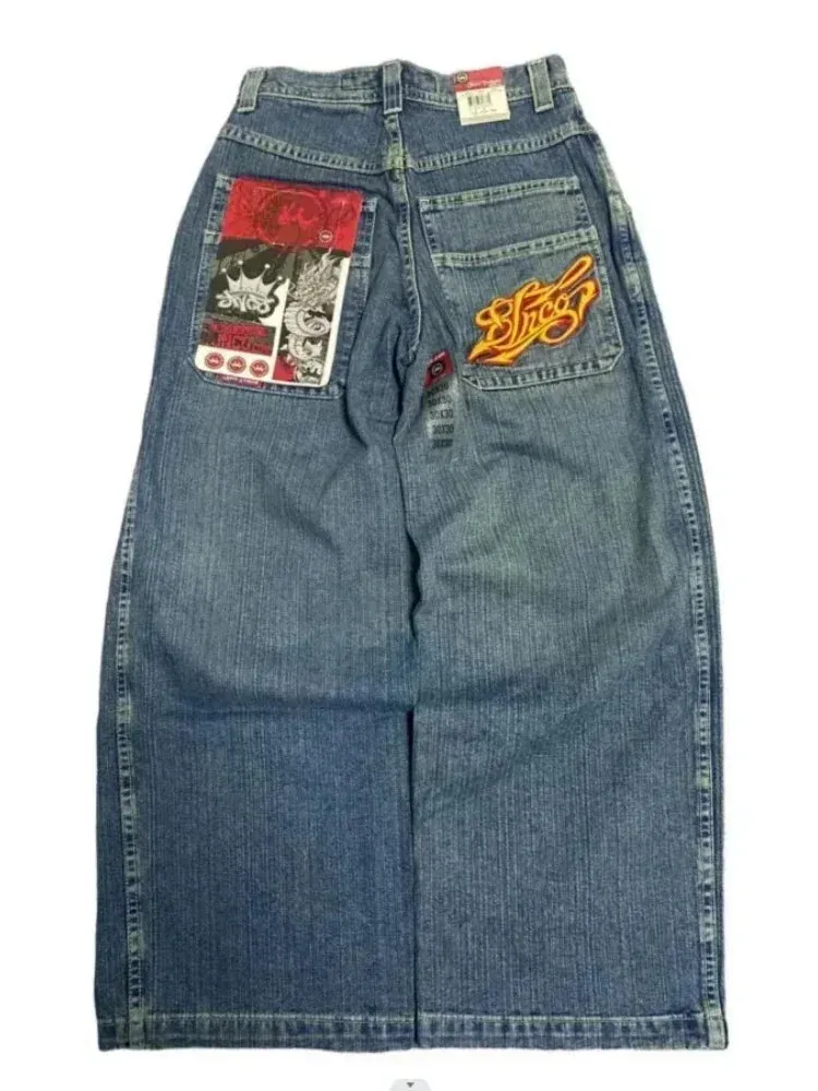 LVSANW 2024 New American Vintage hip-hop washing fashion striped graffiti jeans women's Y2K Harajuku punk Gothic wide pants Streetwear