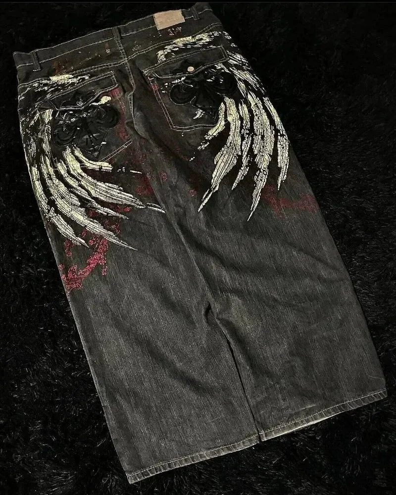 LVSANW 2024 New American Vintage hip-hop washing fashion striped graffiti jeans women's Y2K Harajuku punk Gothic wide pants Streetwear