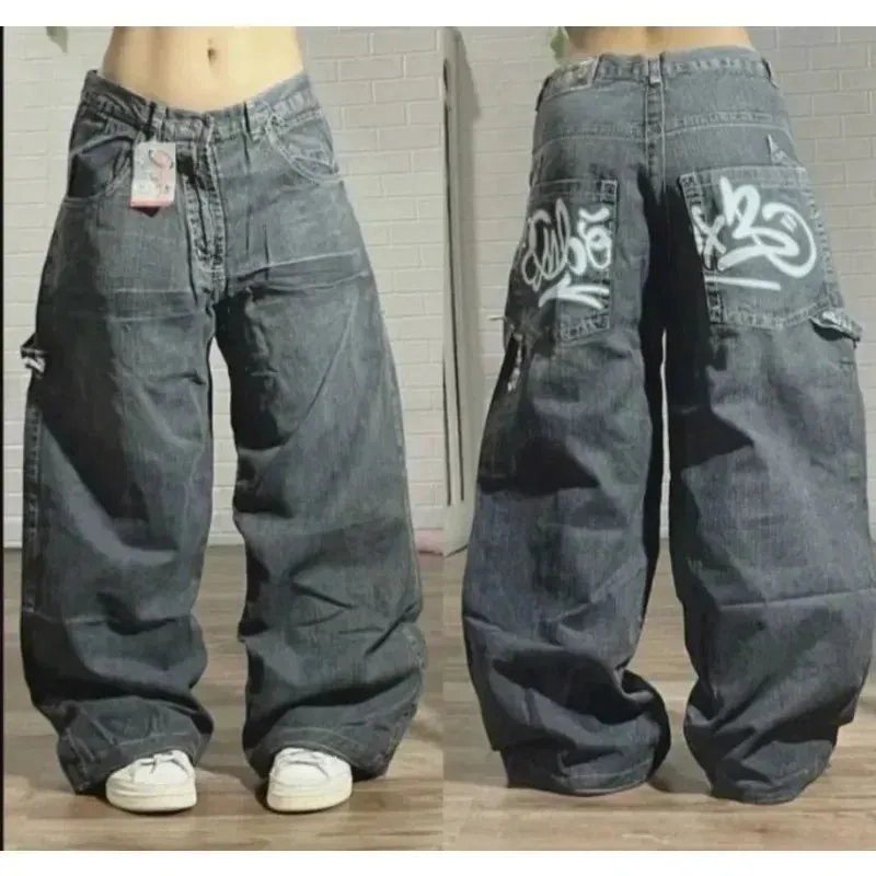 LVSANW 2024 New American Vintage hip-hop washing fashion striped graffiti jeans women's Y2K Harajuku punk Gothic wide pants Streetwear