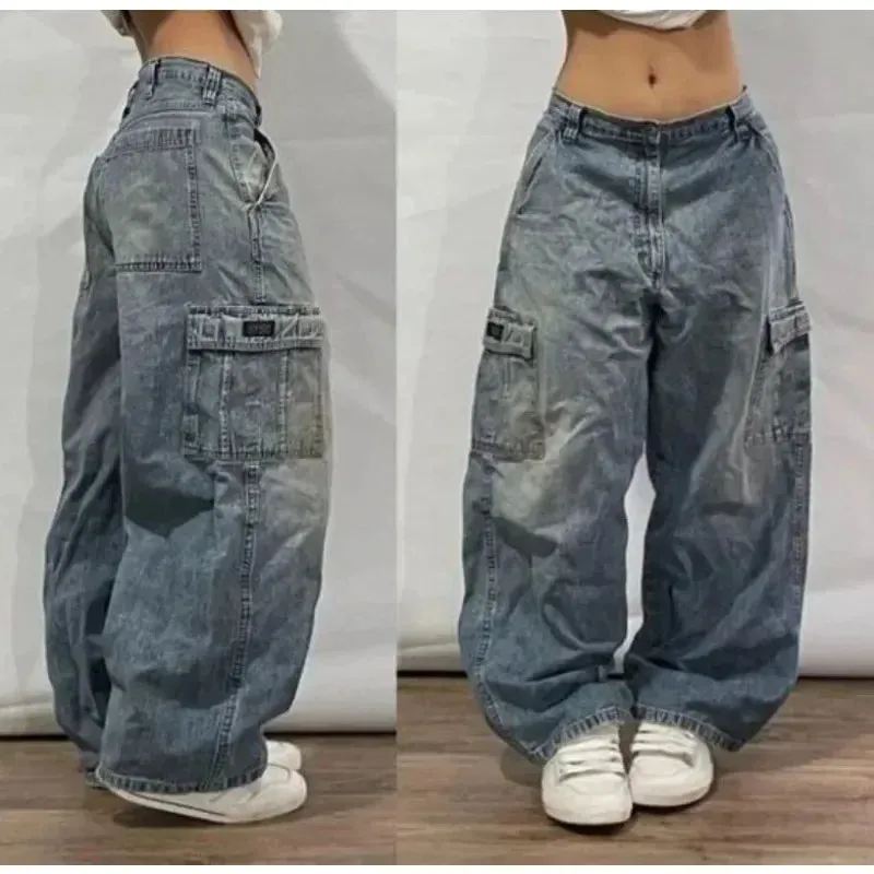 LVSANW 2024 New American Vintage hip-hop washing fashion striped graffiti jeans women's Y2K Harajuku punk Gothic wide pants Streetwear