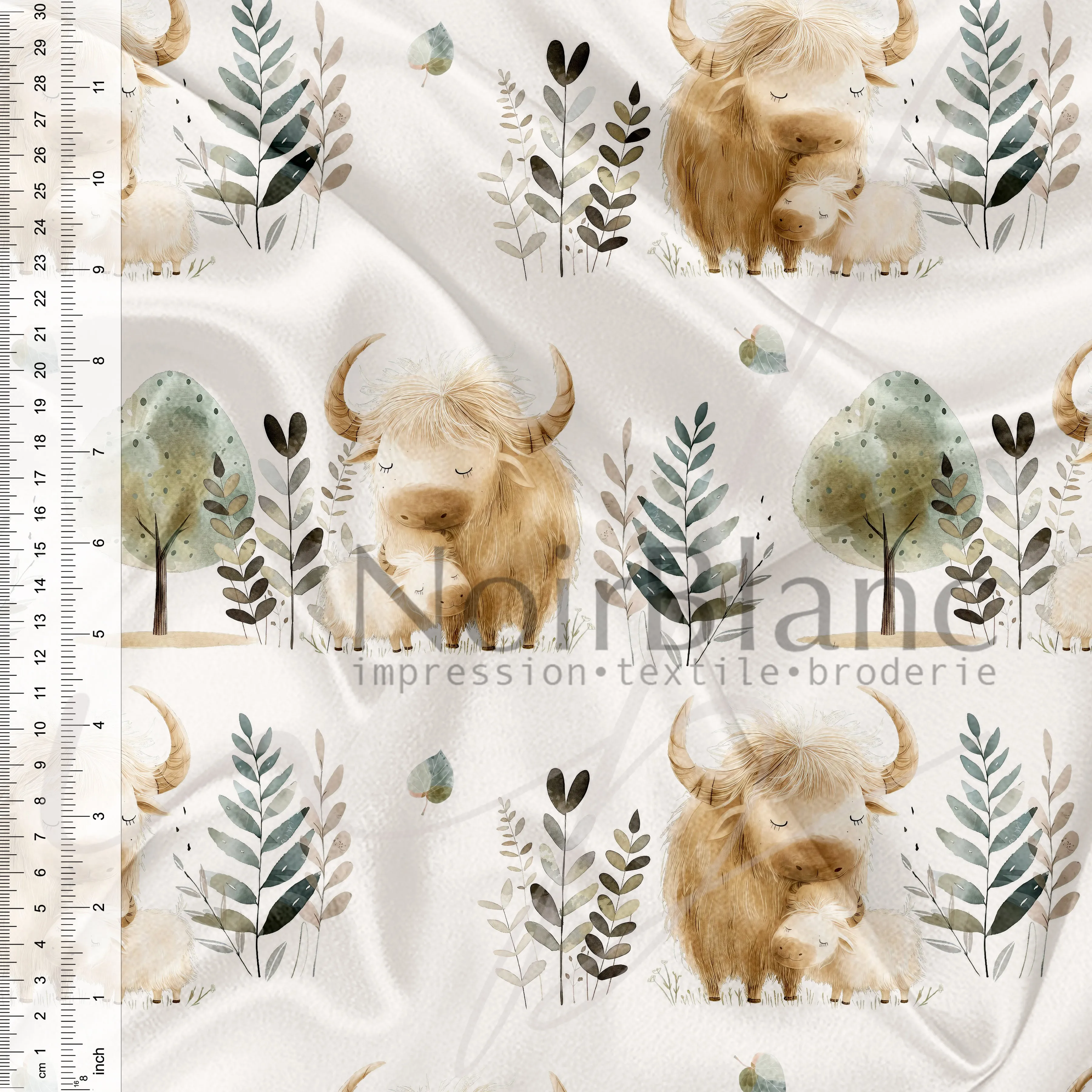 Maman et bébé vache Highland fond beige