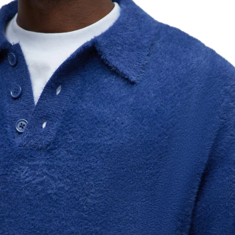 Men's Vintage Casual POLO Collar Mohair Sweater 32716757F