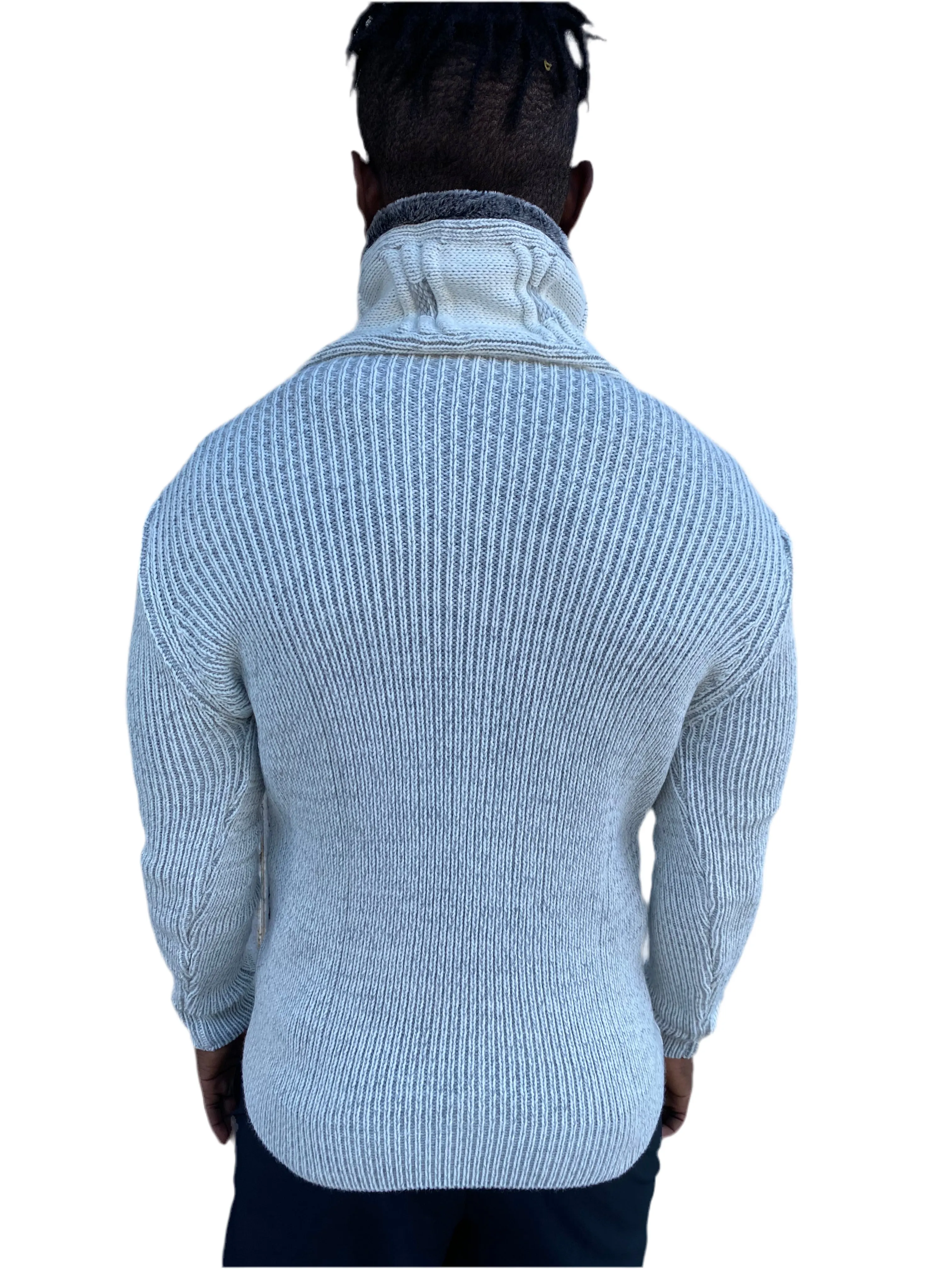 [Michael] White Wool Quarter Zip Sweater