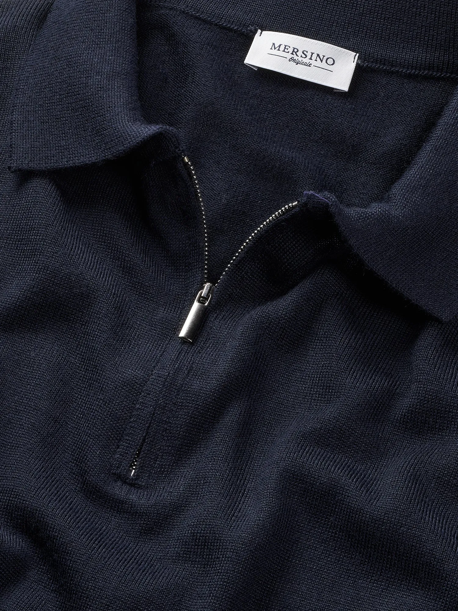 Navy Blue Cashfeel Zip-Up Polo Sweater