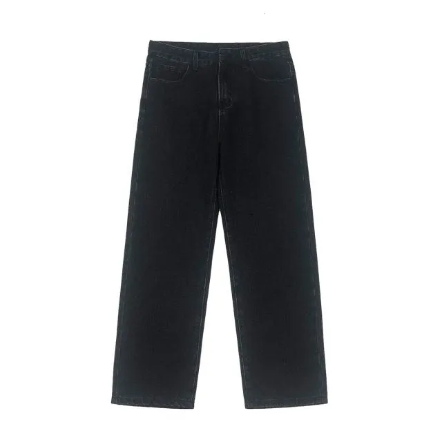 Neploha Men's Solid Color Straight Harem Jeans Korean Man Loose Ankle-Length Denim Trousers Streetwear Male Casual Pants