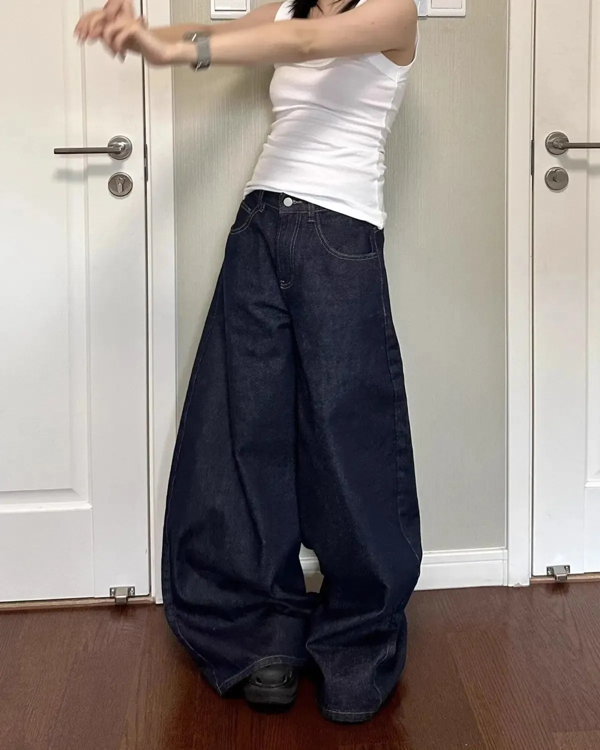 New American Women Black High Street Vibe Wide-Leg For Autumn And Winter For Men And Women Washed Loose Straight Pants Jeans