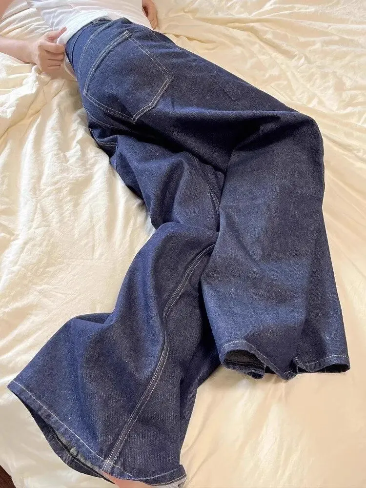 New American Women Black High Street Vibe Wide-Leg For Autumn And Winter For Men And Women Washed Loose Straight Pants Jeans