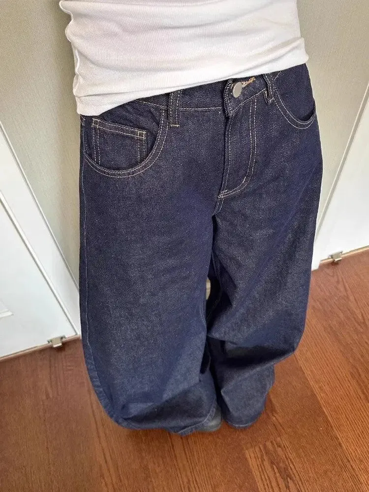 New American Women Black High Street Vibe Wide-Leg For Autumn And Winter For Men And Women Washed Loose Straight Pants Jeans