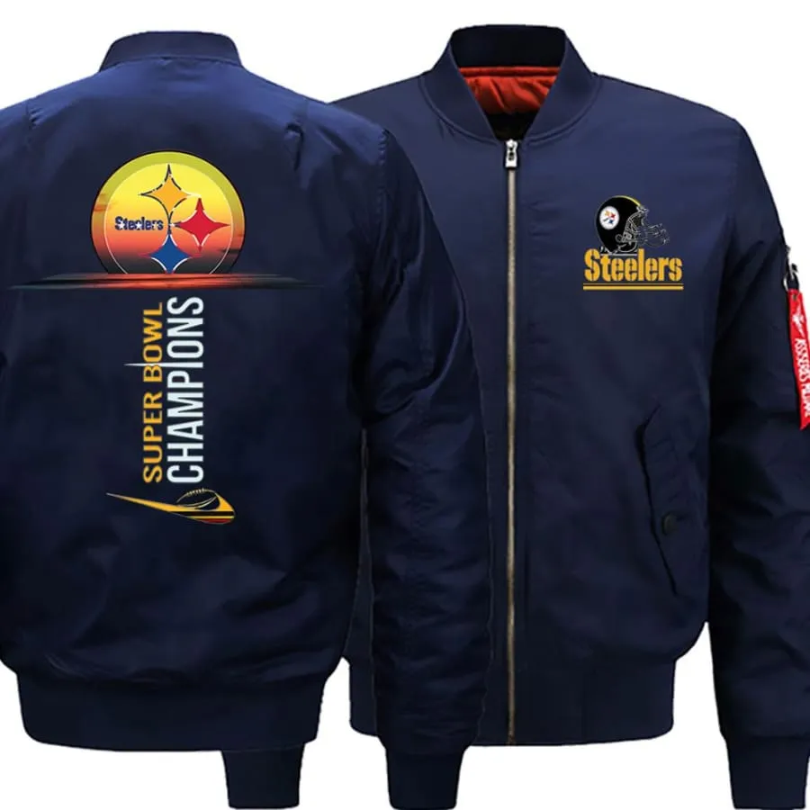 Pittsburgh steelers Fan Ma-1 Bomber Jacket| Nfl Super Bowl Fan Champs Varsity Jackets (3 Colors)